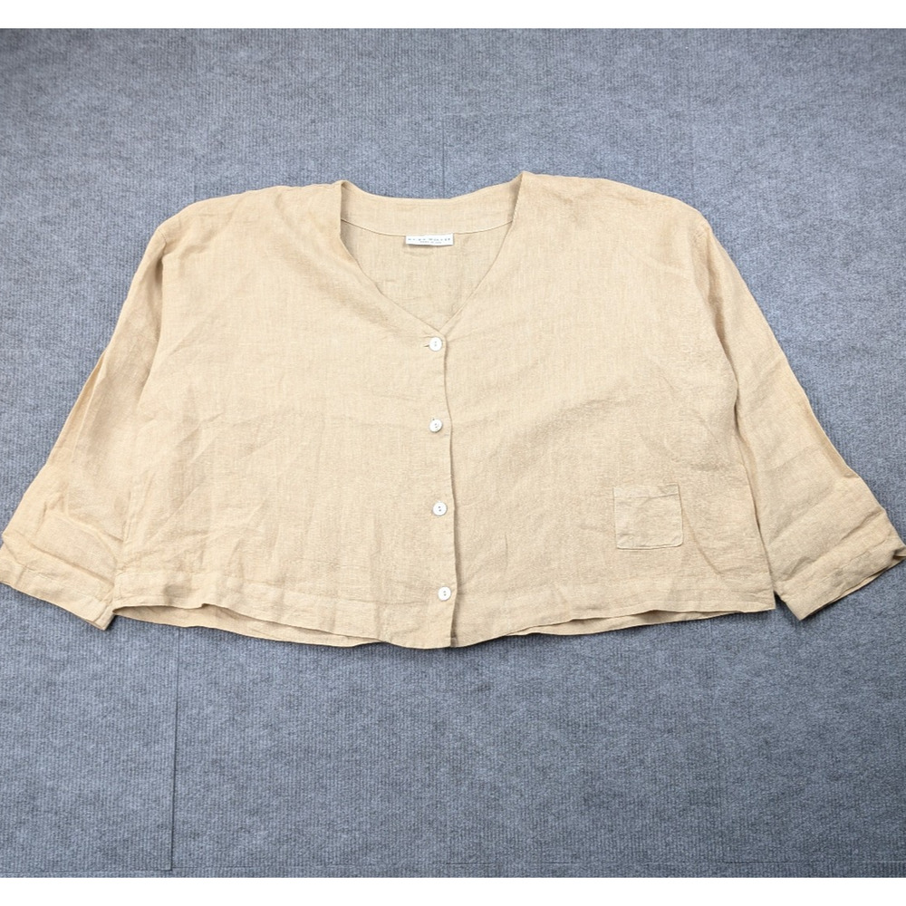 Bryn Walker Linen Blouse Womens Medium Coastal Lagenlook Natural Fiber Minimal